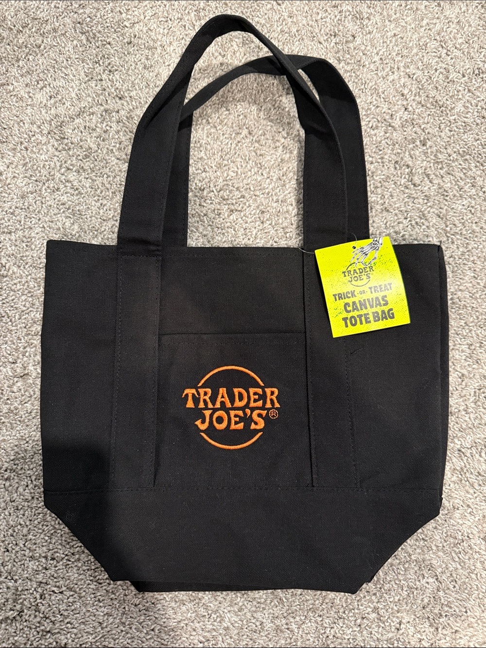 Trader Joe's Halloween Black Canvas Tote with Orange Logo